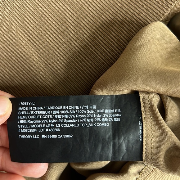 Theory Womens Large Truffle Brown Faux Wrap Front V Neck Notched Collar Silk Top - Picture 9 of 13